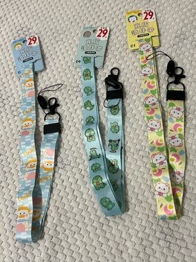 Cute Character Lanyard - Pastel Yellow, Blue & Mint, with detachable key holder